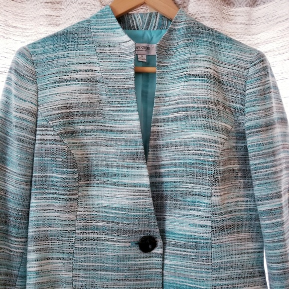Jones Studio Tweed Blazer Teal Multi 4 - Picture 3 of 8